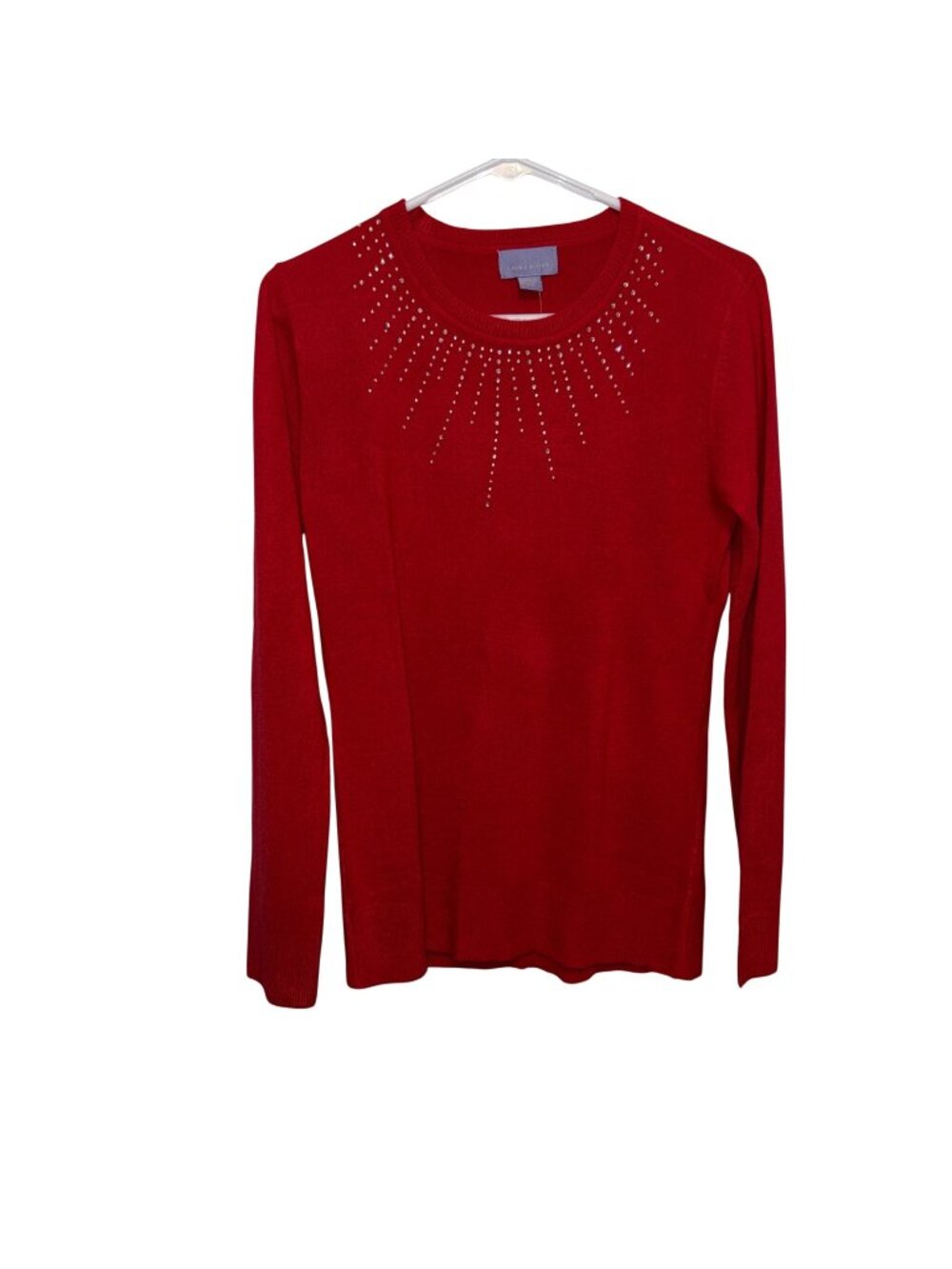 NWT Laura Scott Holiday Red Stardust Sweater Rhinestone Embellishment Size S